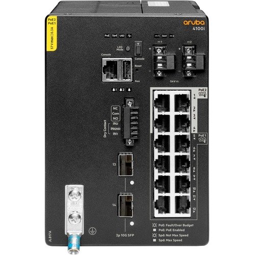 HPE Aruba Networking CX 4100i 12p 1GbE 8p Class4 PoE and 4p Class6 PoE 2p SFP+ DIN Mount Switch
