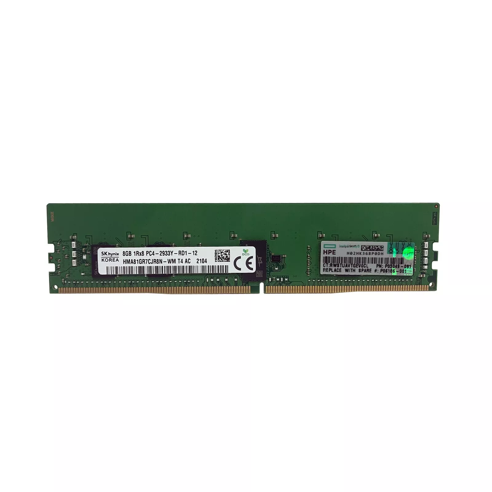 Hpe 8gb (1*8gb) 1rx8 pc4-23400y-r ddr4-2933mhz rdimm p00918-b21